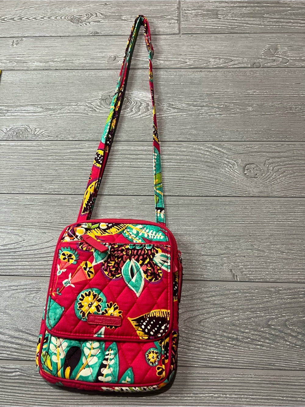 Vera Bradley Red Quilted Crossbody with Multi Floral Pattern